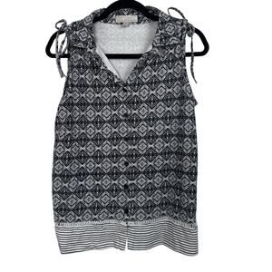Carolyn Taylor Cotton Button Front Tank Top Mix Print Size Small Cinch Shoulder